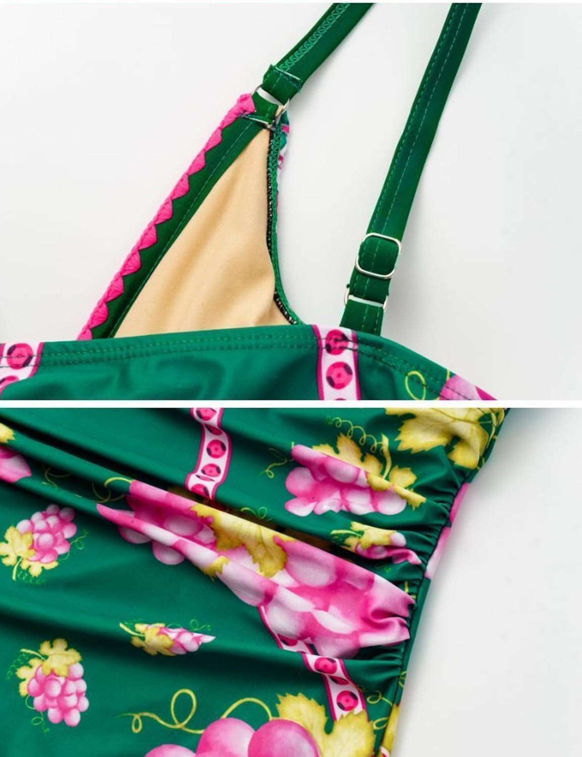 FLAXMAKER Women One Piece Deep V Neck Grapes Print Padded Swimsuit Two Piece Swimwear Bathing Suits