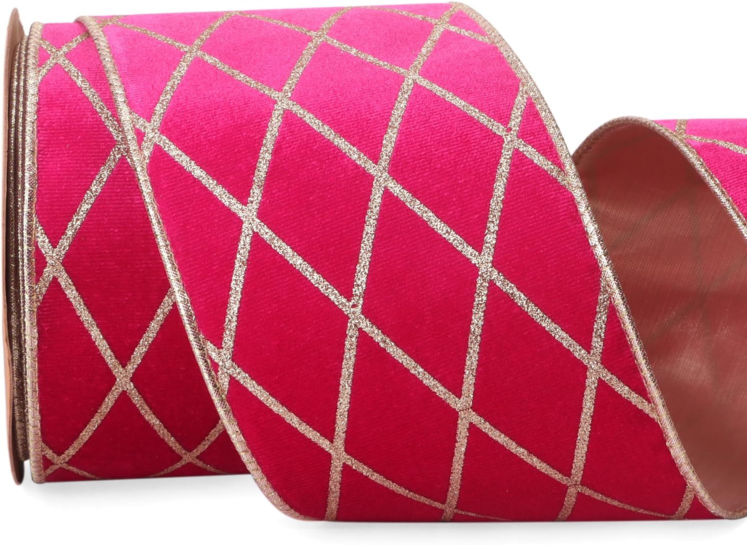 Ribbli Navy Blue Velvet Ribbon Wired with Glitter Diamond Grid 4 Inch Christmas Ribbon for Christmas Tree Decoration Big Bow Gift Wrapping Crafts Wreaths Garland Supplies - 10 Yards