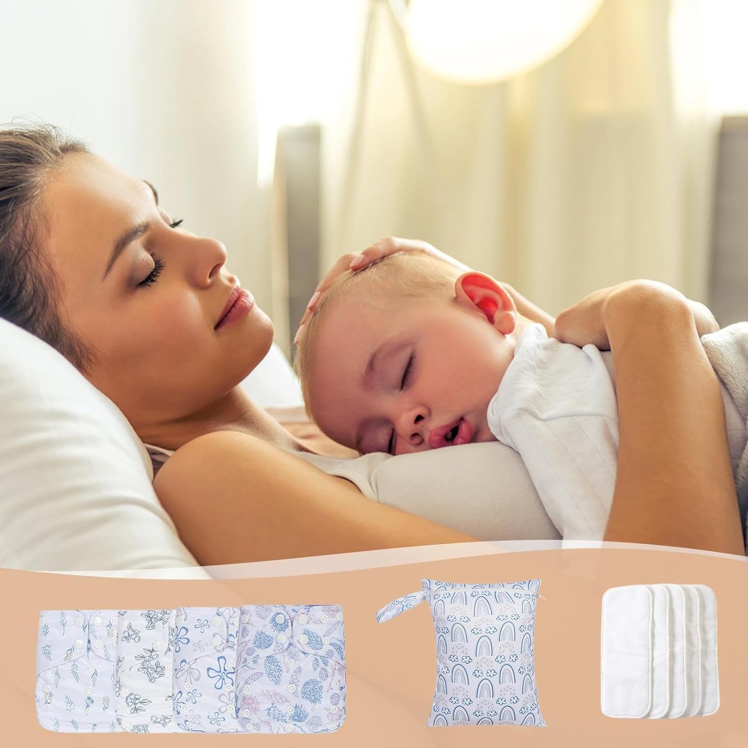 Cloth Baby Diapers - 4pieces Reusable Nappy, Adjustable Diaper | Waterproof Outer Cover with 4 Inserts Plus Wet Bag, Soft Toddler Boys Girls Infant Cloth Diaper Set for Eco Friendly Baby Care