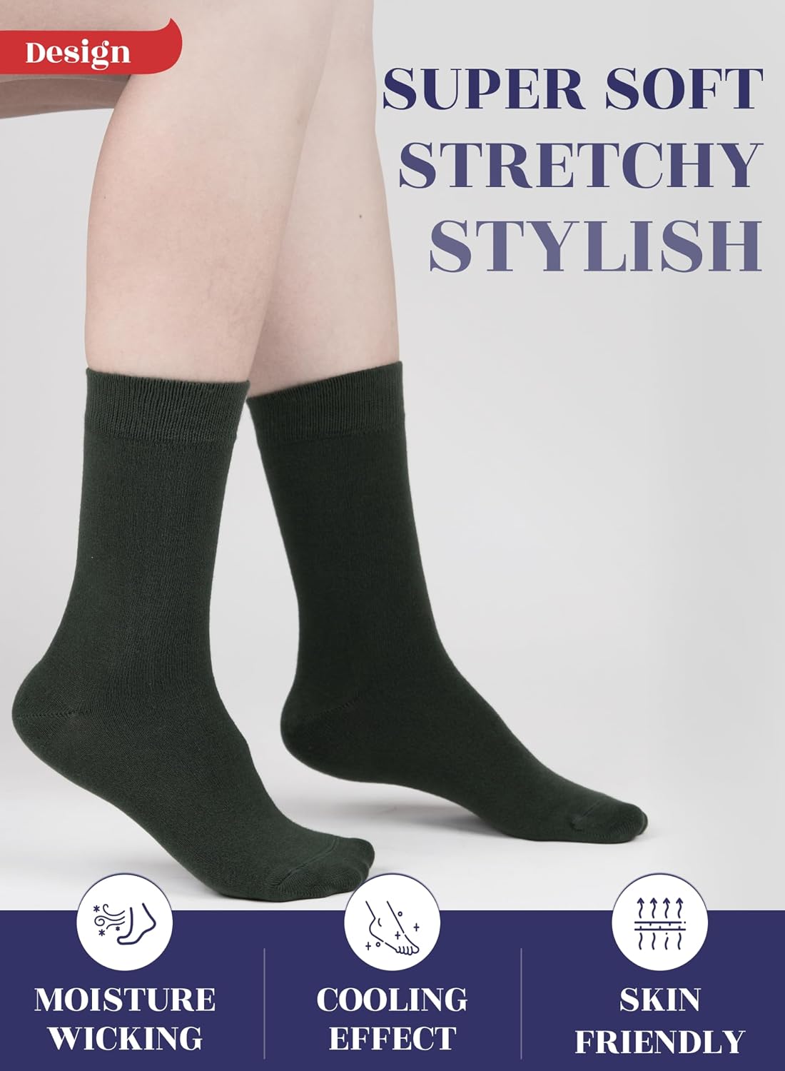 Hugh Ugoli Womens Crew Rayon Derived from Bamboo Dress Socks, Thin, Soft, Business Trouser Casual, Non-Binding, 3-6 Pairs