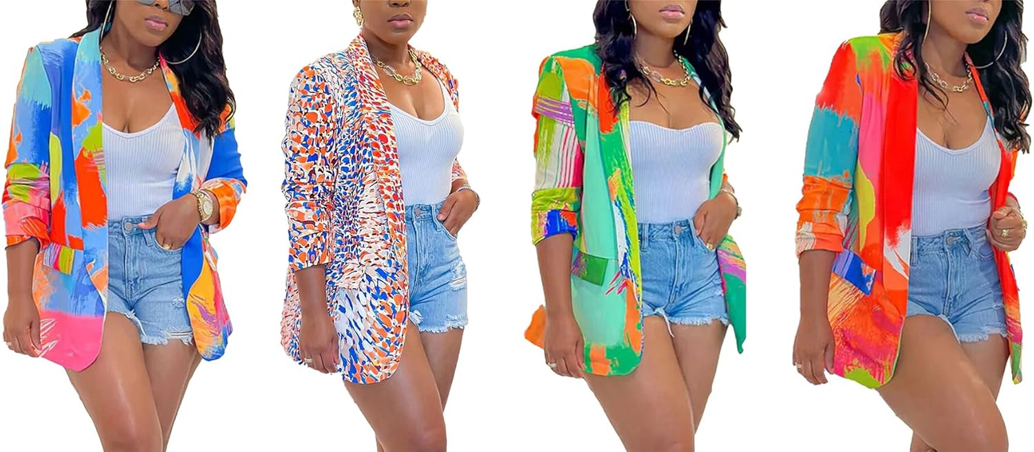 NRTHYE Womens Casual Blazer Jacket Multicolor Long Sleeve Open Front Work Office Blazer Jacket - Image 5