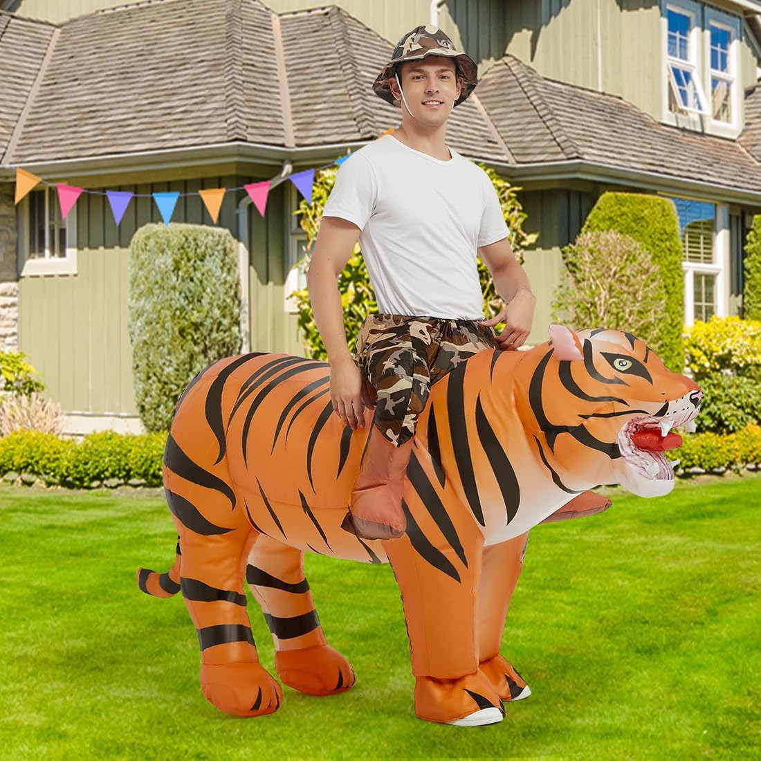 GOOSH Inflatable Tiger Costume for Adult Halloween Costume Women Man Funny Blow up Costume for Halloween Party Cosplay