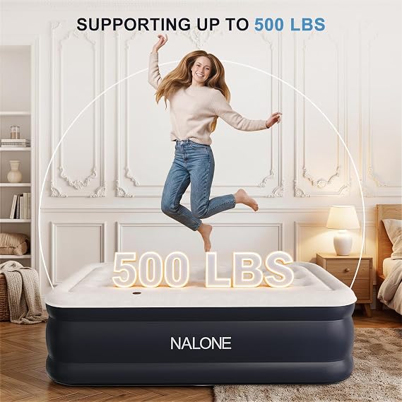 NALONE Inflatable Air Mattress with Headboard, Single Air Bed with Built in Pump, 190x100x45cm Blow Up Mattress in 3 Mins Inflation/Deflation,Inflatable Bed for Home,Travel&Camping (Single/Twin)