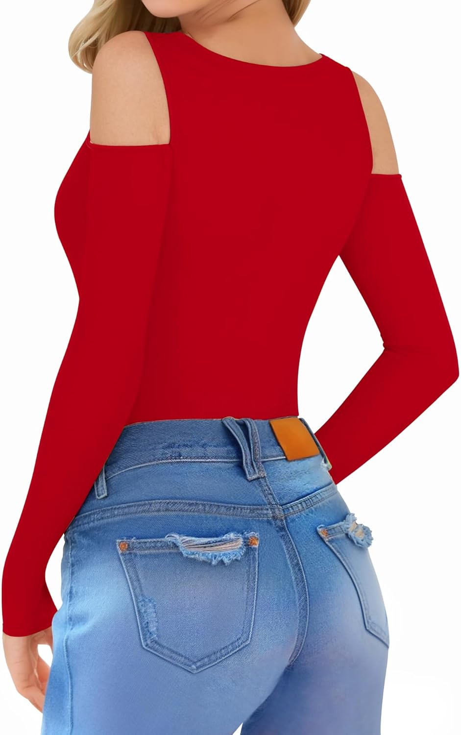 HERLOLLYCHIPS Womens Long Sleeve Tops Deep V Neck Cold Shoulder Tight Fitted Sexy Casual Fall Winter Tee T-Shirts - Image 4