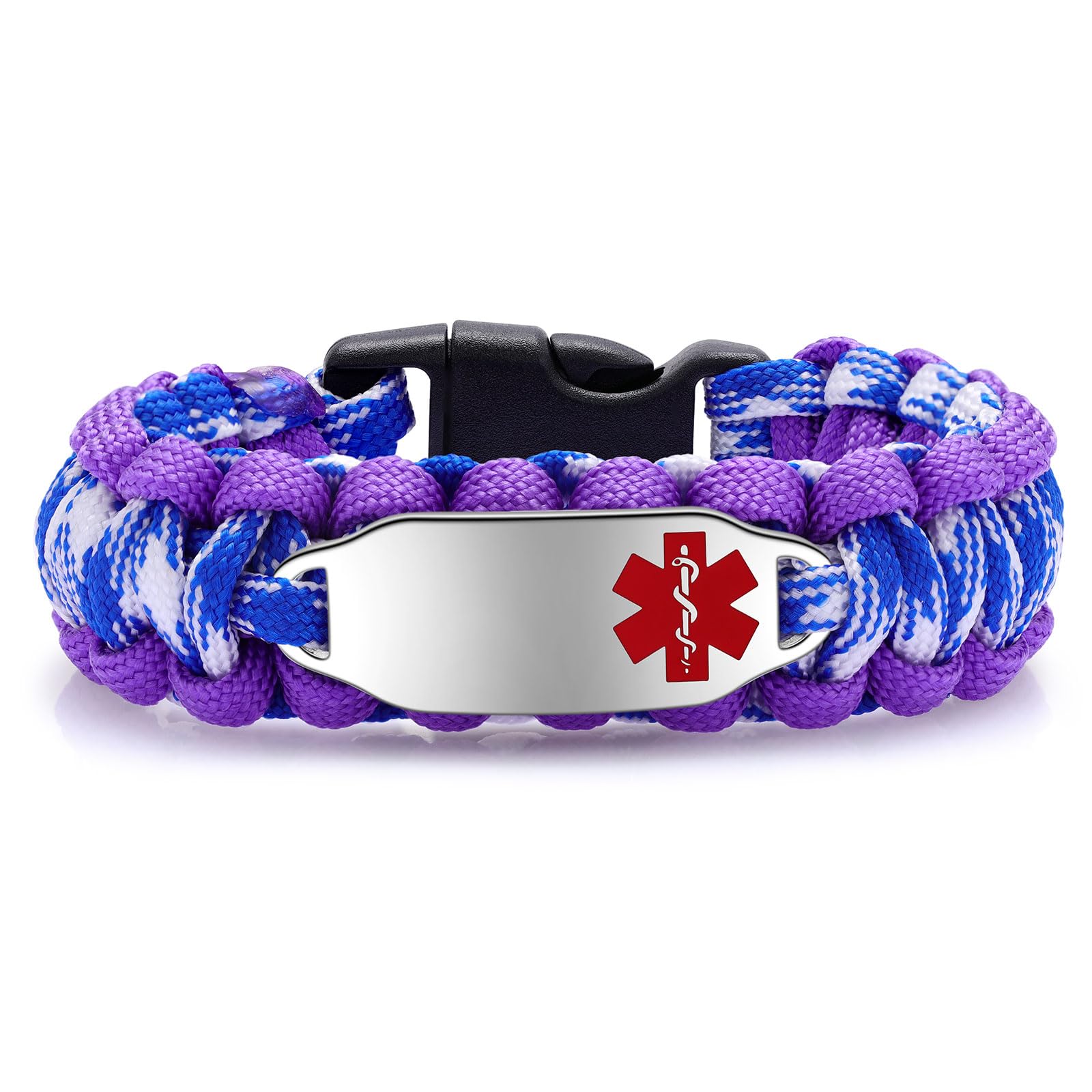 JF.JEWELRY Medical Alert Bracelets for Women, Customizable Engraving Medical Alert ID Bracelet | Handmade Parachute Cord Braided medical Bracelets (Pink 7.0 Inches)