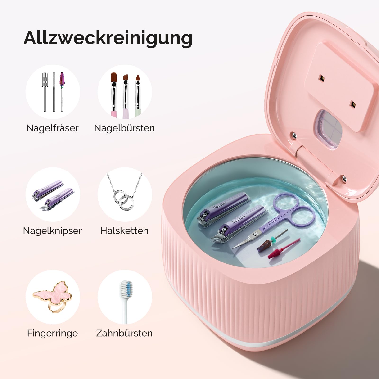 MelodySusie 2-in-1 Reinigungsgerät für Nagelwerkzeuge, UV Sterilisator mit 3 Timer-Modi Multifunktionale für Nagelfeilen, Nagel Pinsel, Nagelknipser, Schmuckreinigung, für Salon und Home, Rosa