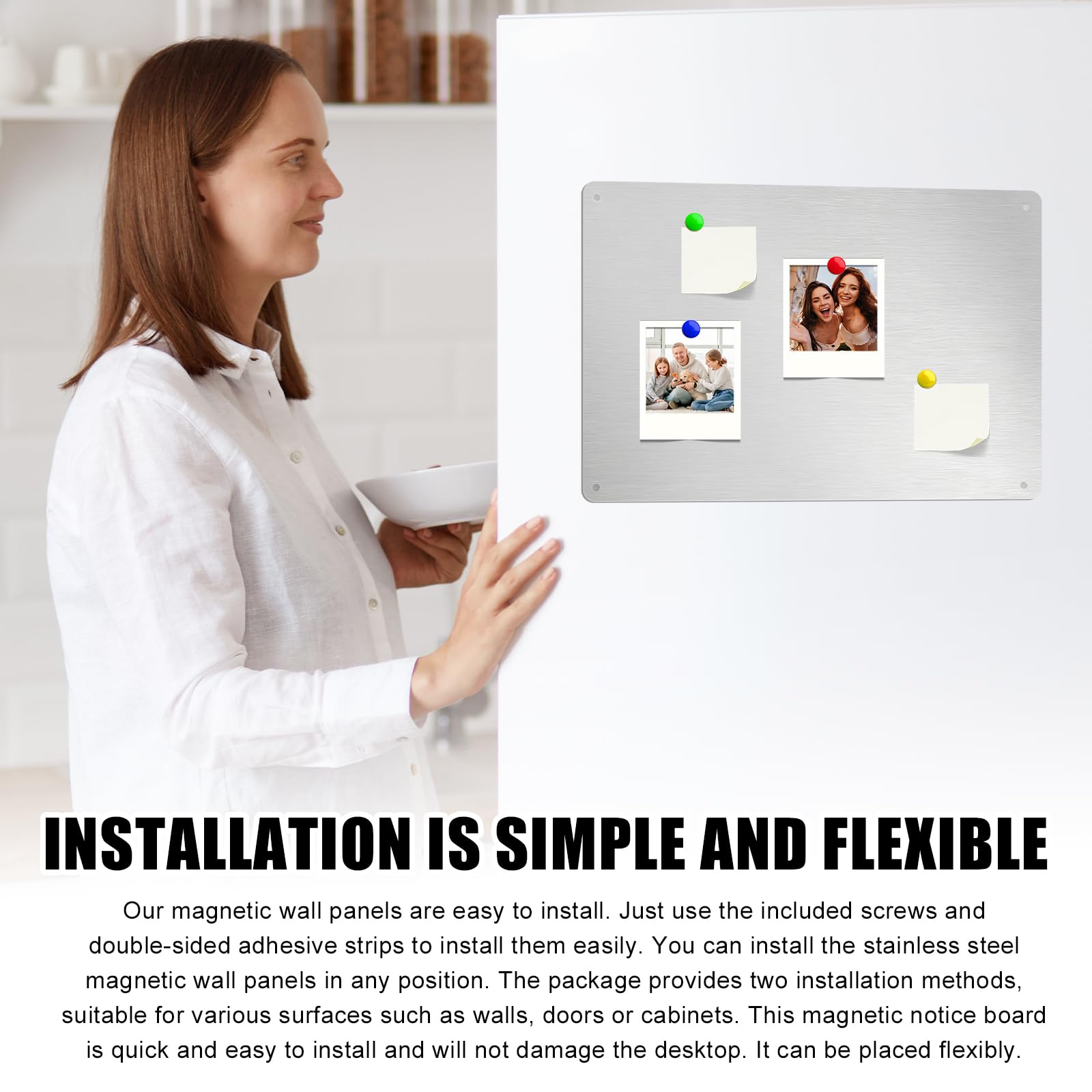PRITOK 2 Pieces Magnetic Board for Wall: 43cm30cmStainless Steel Magnetic Board Magnet Bulletin Board, Strong Magnetic Surface with Accessories for Home Office Classroom Kids Bedroom Refrigerator - Image 4