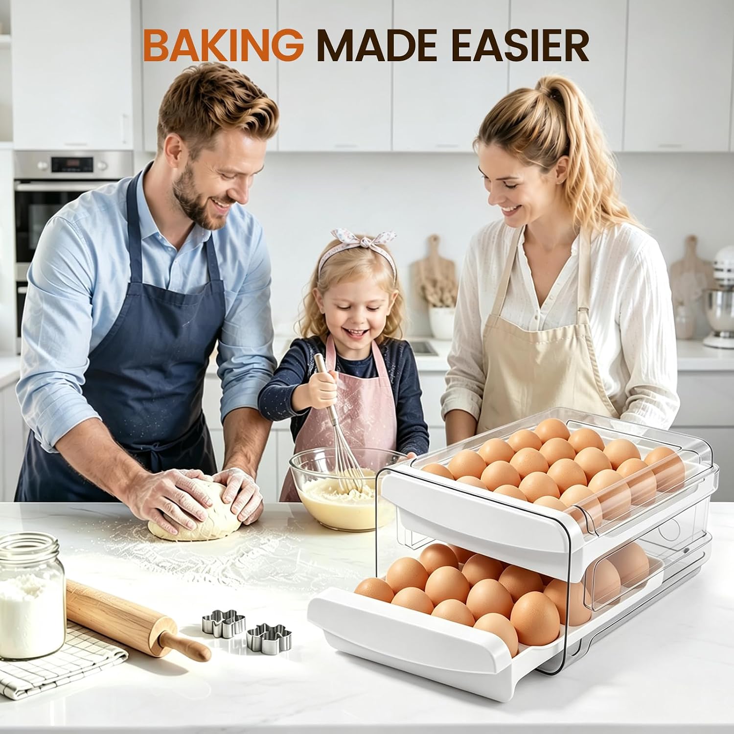 Egg Holder for Fridge, 40-Count Egg Organizer for Fridge with 2 Tier Drawer