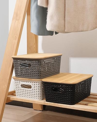 Miniatura 4 de AREYZIN Contenedores de almacenamiento con tapas de bambú, juego de 6 contenedores de almacenamiento con tapa, cestas de plástico, contenedores