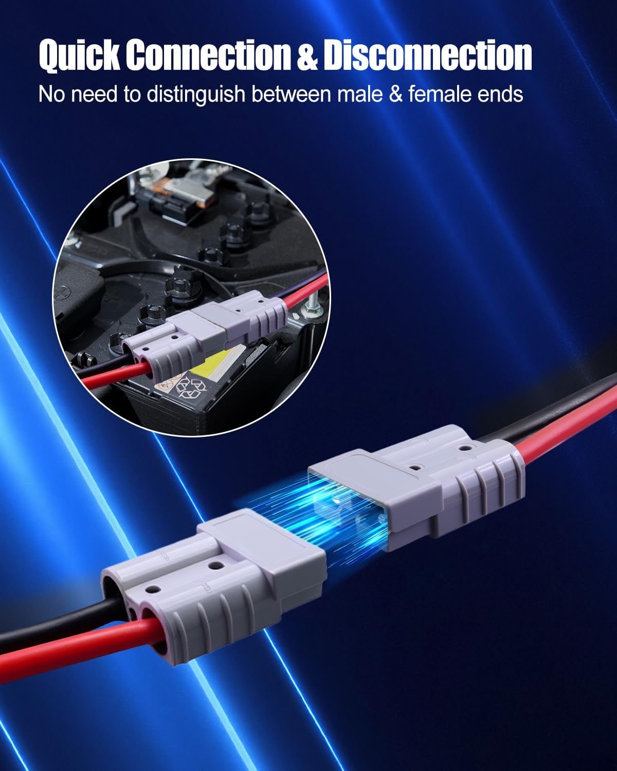 175A 4AWG Battery Connector Cable Fit for Andersons Plug Extension Cable Forklift, 30cm 4 Gauge Quick Connect Disconnect Wire Harness with Ends Lug and Waterproof Cap