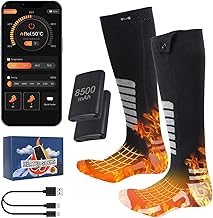 Qoosea Heating Socks for Men & Women 8500 mAh Rechargeable Electric with APP Control & Button 4 Temperature Settings Machine Washable for Skiing Camping Hiking Fishing Winter (S)