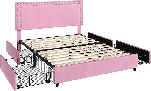 Miniatura 111 de VECELO Base de cama de tamaño matrimonial con cabecera tapizada ajustable, plataforma de listones de madera, diseño sin ruido, fácil montaje Negro