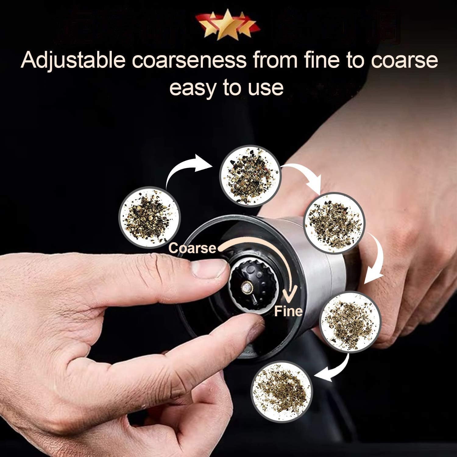 Stainless Steel Salt & Pepper Grinder Set - Adjustable Coarseness -3 Stainless Steel Salt & Pepper Grinder Set - Adjustable Coarseness -3