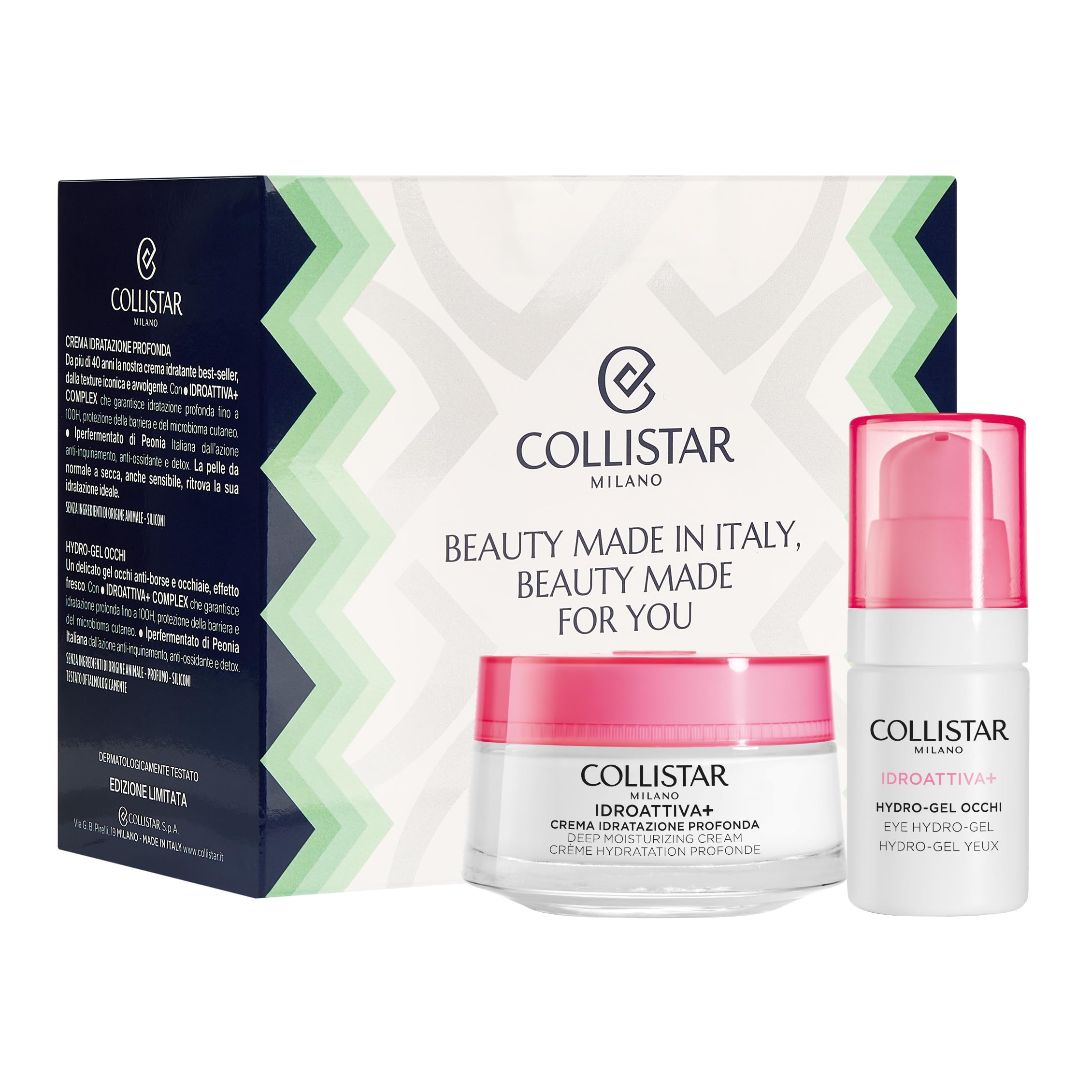 Collistar Cofanetto Regalo Donna Viso IDROATTIVA+, Crema Idratazione Profonda 50ml + Hydro-Gel Contorno Occhi 15ml, Idratazione fino a 100H, Anti-Inquinamento, 100% Vegan