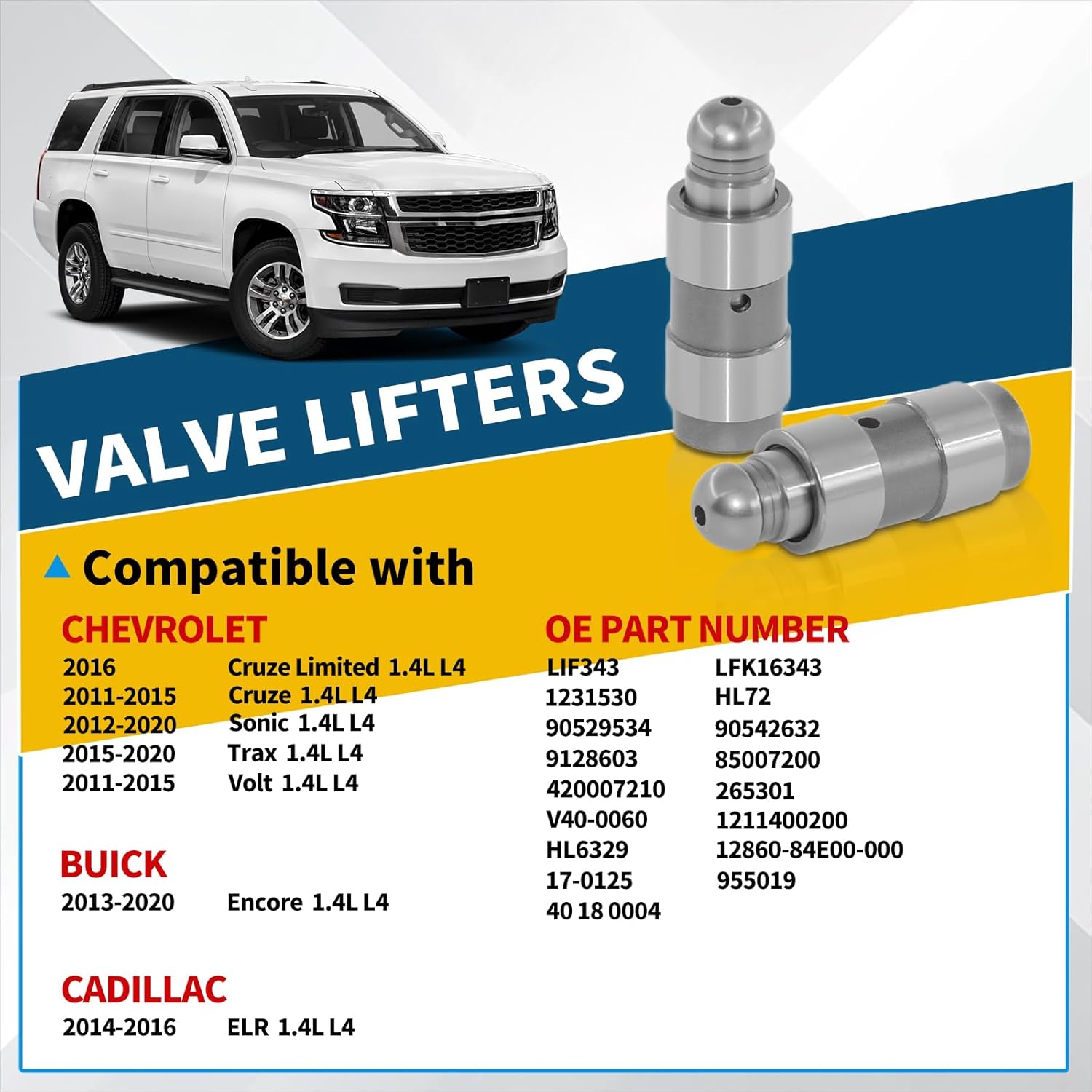 16PCS LFK16343 1.4L L4 Hydraulic Valve Lifter For Chevy Cruze Sonic Trax Volt 2011-2020 for Buick Encore 2013-2020 for Cadillac ELR 2014-2016 Replaces LIF343