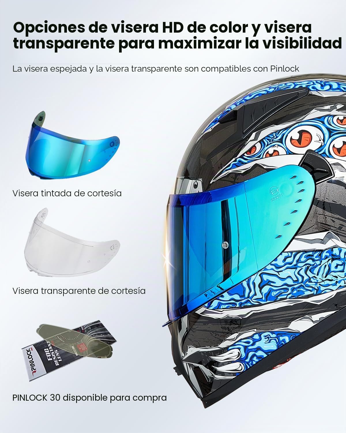 ILM Casco Moto Integral para Hombre y Mujer-Casco Moto con 2 Visores Compatible con Pinlock Transparente y Tintado-Street Bike Motocross Casco DOT&ECE Modelo Z501, Manta Blue, L