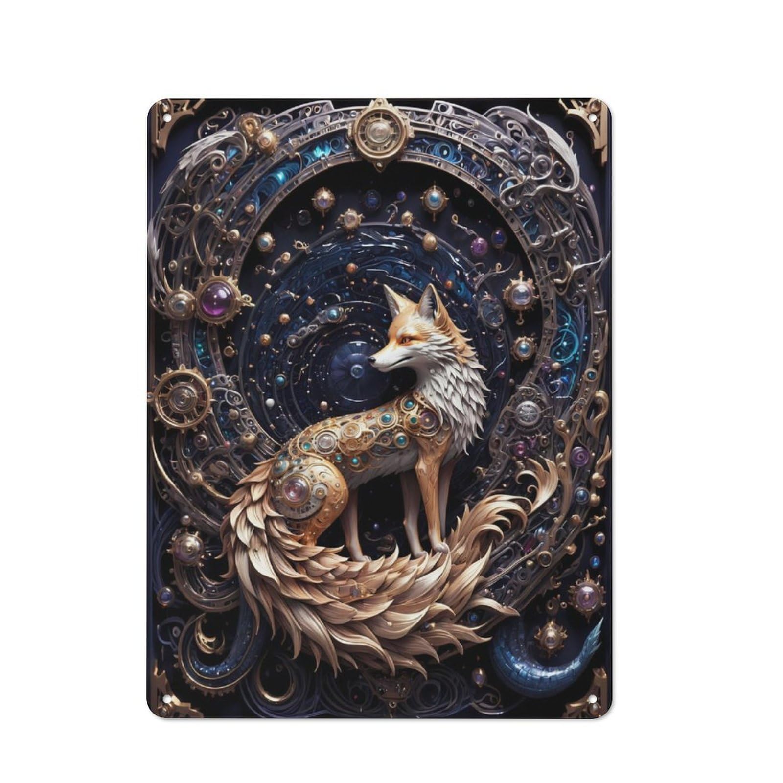 Junmoney Golden Red Steampunk Fox Cottage Style Metal Wall Decor 40X30cm, Farmhouse Metal Sign For Kitchen, Cottage, Porch Or Garden Room