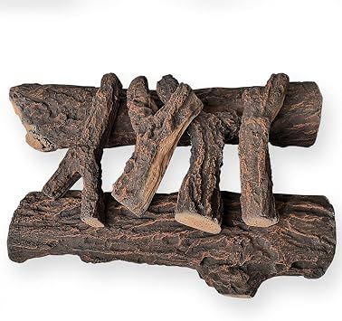 Proman Products Alpine Ceramic Fire Logs for Indoor Electric Gas Fireplace Inserts, Vented, Propane, Ethanol, Outdoor Firebowl, Firepit, 6 pcs, Longest 22" Shortest 10"