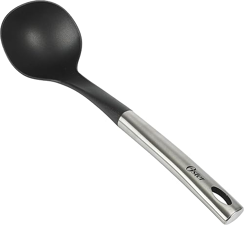 Oster Baldwyn - Cucharón de nailon (12.0 in), color negro con mango de acero inoxidable