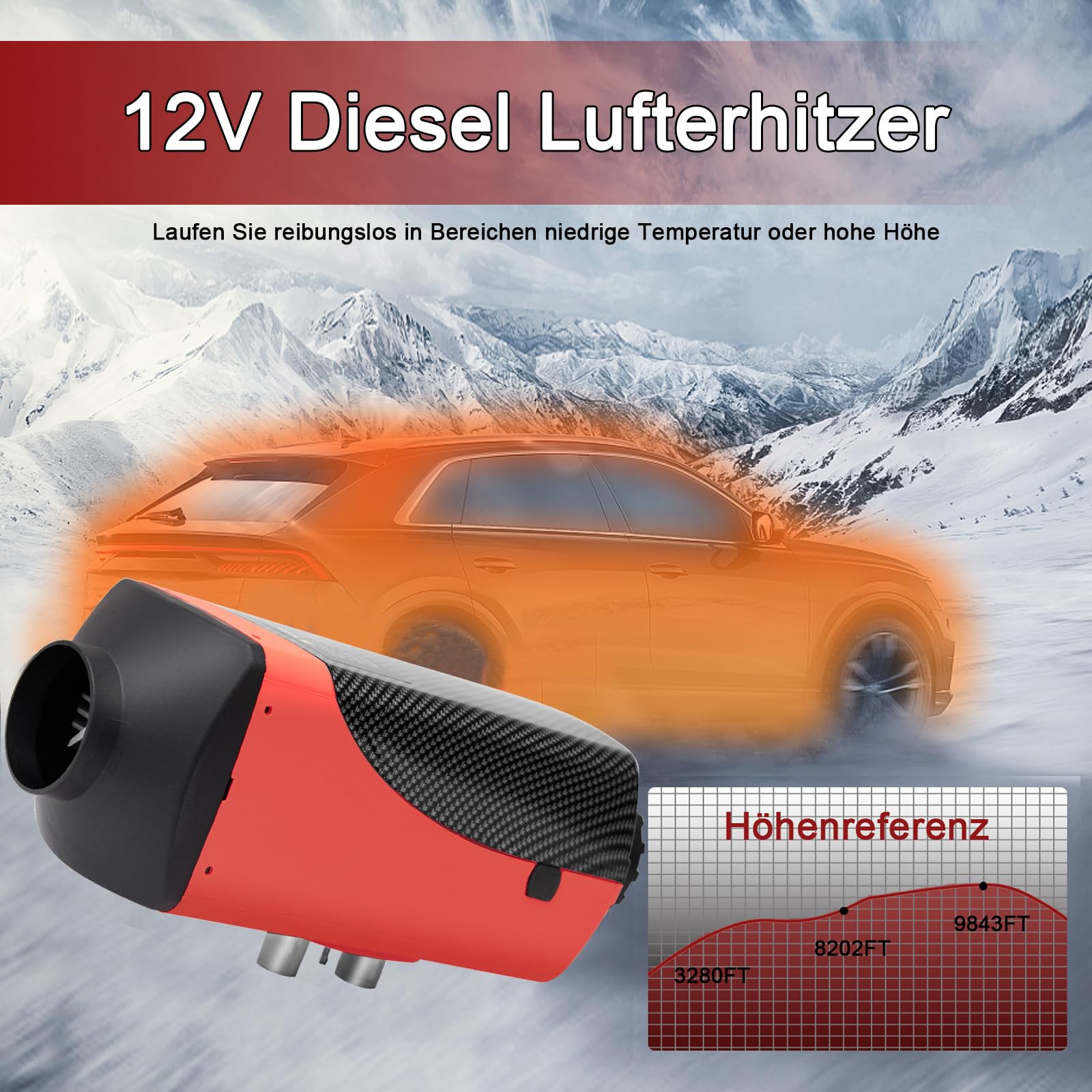 5KW Diesel Lufterhitzer, 12V Standhezung Diesel Luft Dieselheizung, Leise mit Fernschalldämpfer und LCD Anzeige, Standheizung für Auto RV Boote LKW Wohnmobil Bus (5KW-2-Rot)