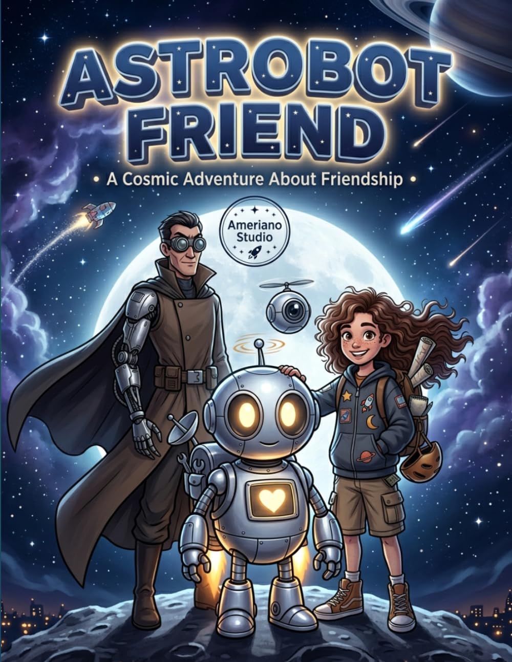 ASTROBOT FRIEND: A Cosmic Adventure Coloring Book for Kids: 50 Comic Scenes + 5 Fun Activities | Robot & Space Adventure for kids and adults | Coloring Comics Book