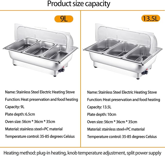 Olla eléctrica calentadora buffet 9L acero inoxidable tapa transparente miniatura 7