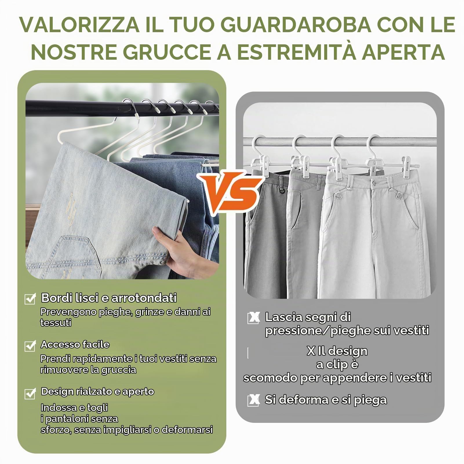 12 Pezzi Grucce per Pantaloni,Appendini per Pantaloni con Estremità Aperta con 5 Pinze, Antiscivolo Stand per Pantaloni Salvaspazio per Pantaloni, Jeans, Sciarpe, Asciugamani Bianco