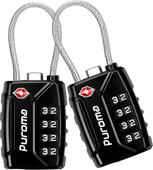 Puroma 2 Pack TSA Approved Luggage Locks, 4 Digit Combination Travel Locks Resettable Code Lock with Zinc Alloy Body for Suitcase, Toolbox, Backpack, Bag, Gym Locker (Black)