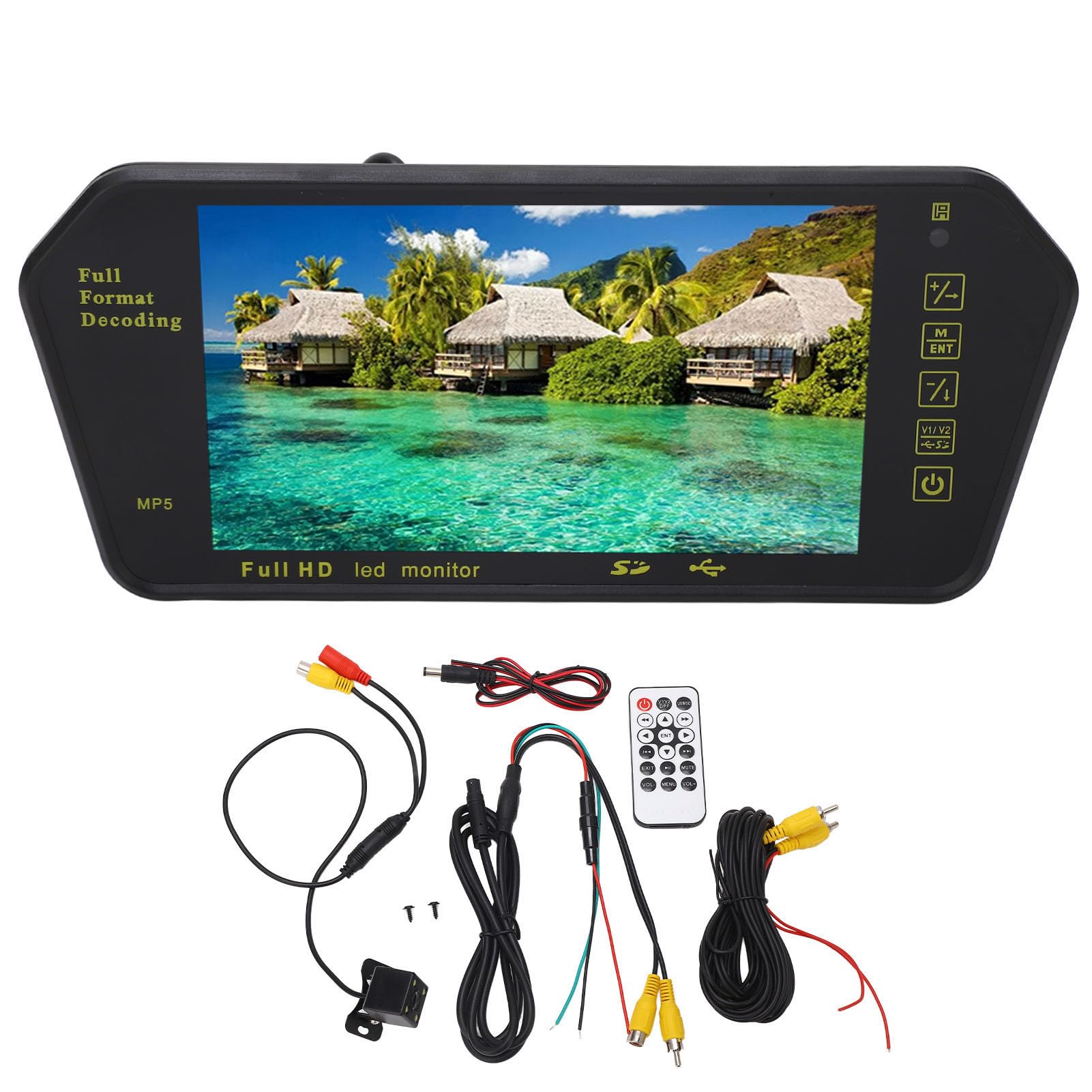 Telecamera per Specchietto Retrovisore, Dash Cam a Specchio 7 Pollici con Fotocamera a 4 LED, Telecamera Posteriore 1080P per Auto, Telecamera di Backup Impermeabile (Senza