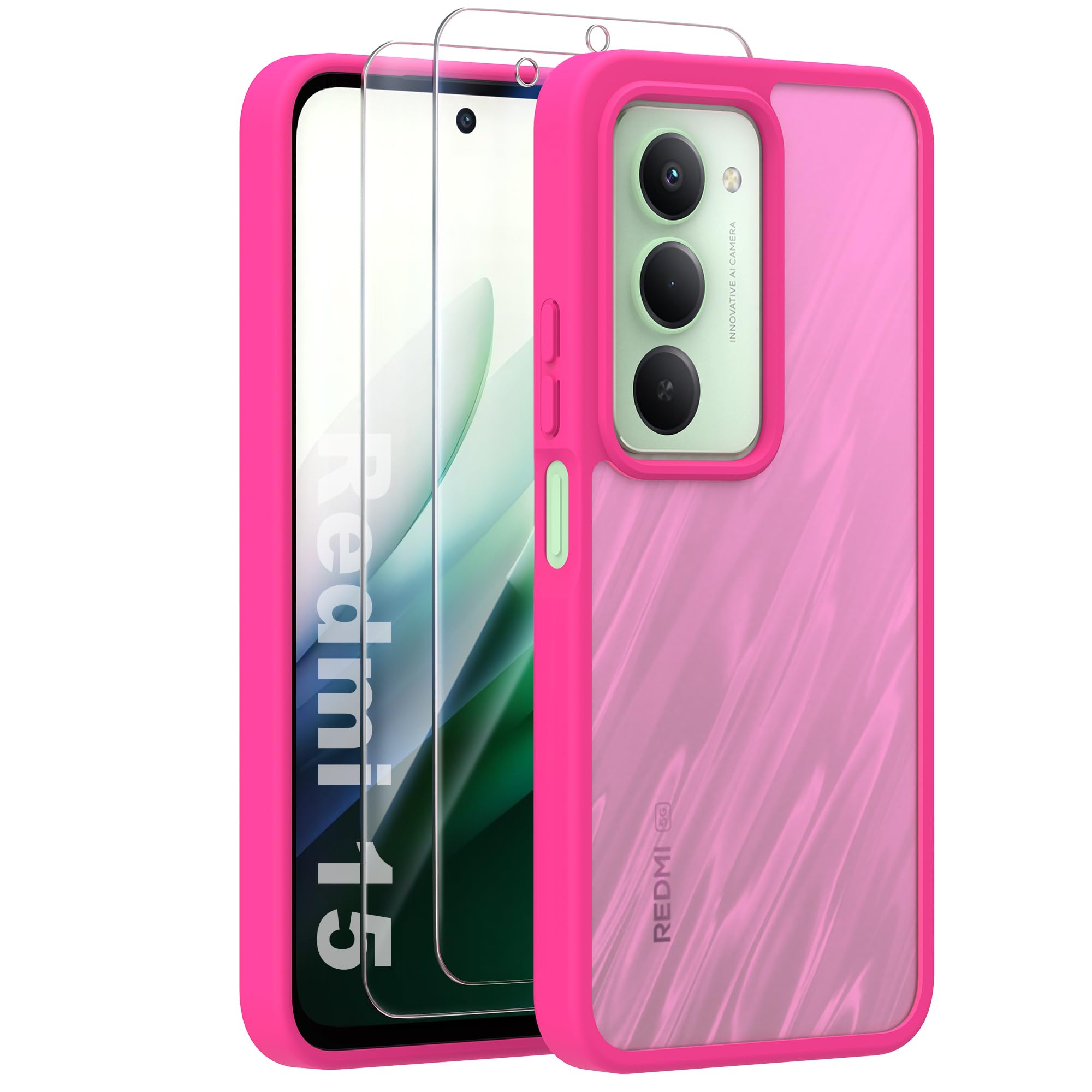 MOONESS Matte für Xiaomi Redmi Hülle mit 2 Schutzfolie, Kratzfest Transluzente Rückseite Vollständiger Kameraschutz Dünn Handyhülle