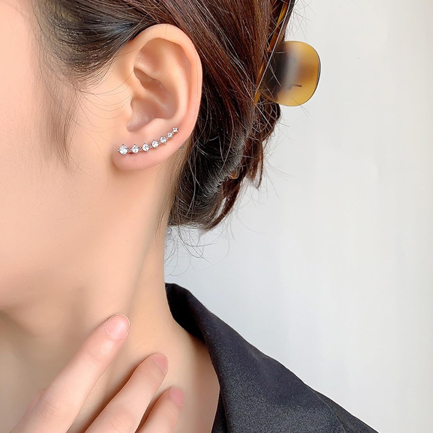 7 Crystals Ear Cuffs Climber Earrings for Women Gold Plated Cartilage Crawler Earring Cubic Zirconia CZ Hypoallergenic Piercing Post Stud Jewelry Gifts - Image 3