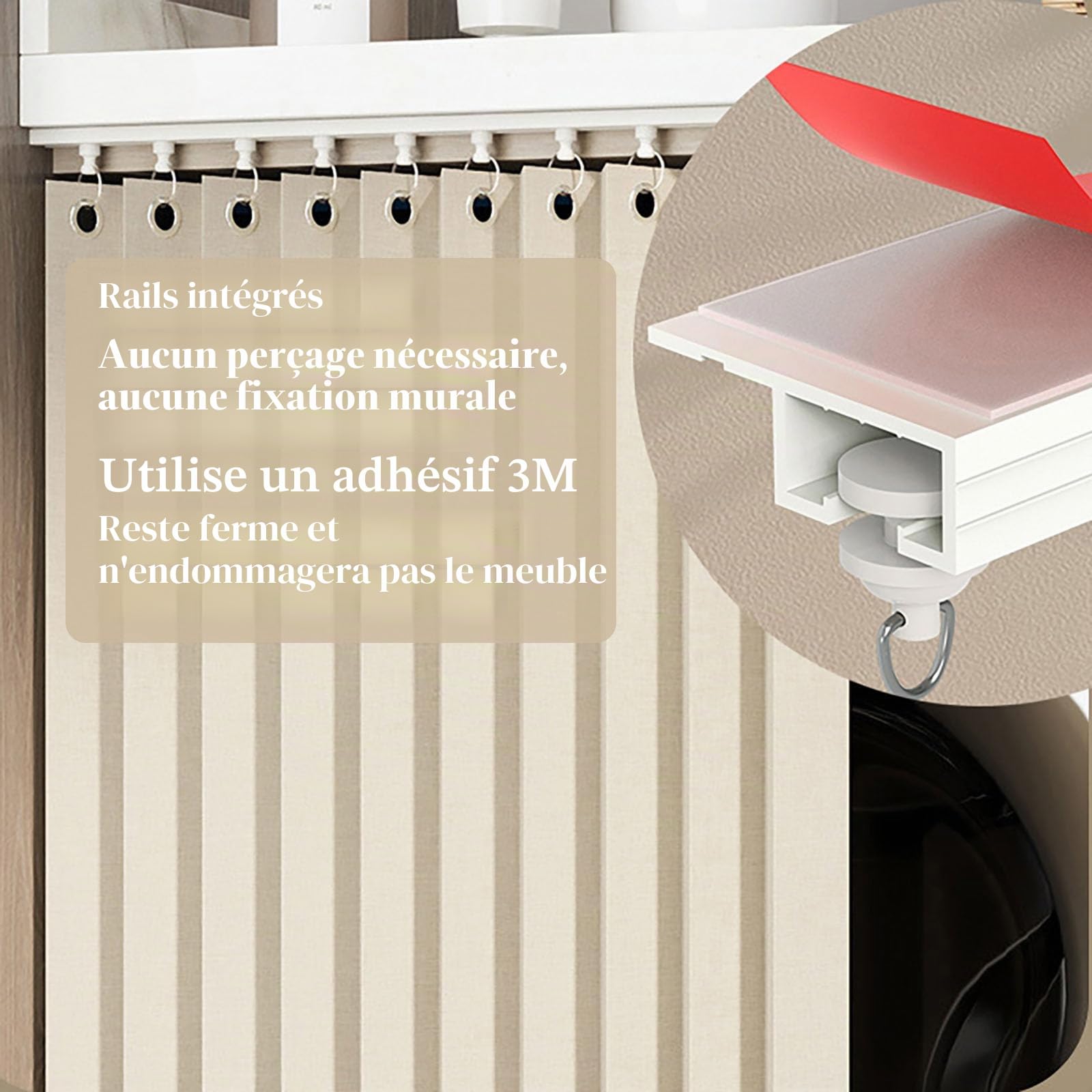 Générique Rideau de Placard Coulissant avec Rail, Rideau Autocollant D'Étagère de Cuisine D'ombrage Rideaux de Placard Imperméables pour Étagères,Gris,W110cm/H90cm