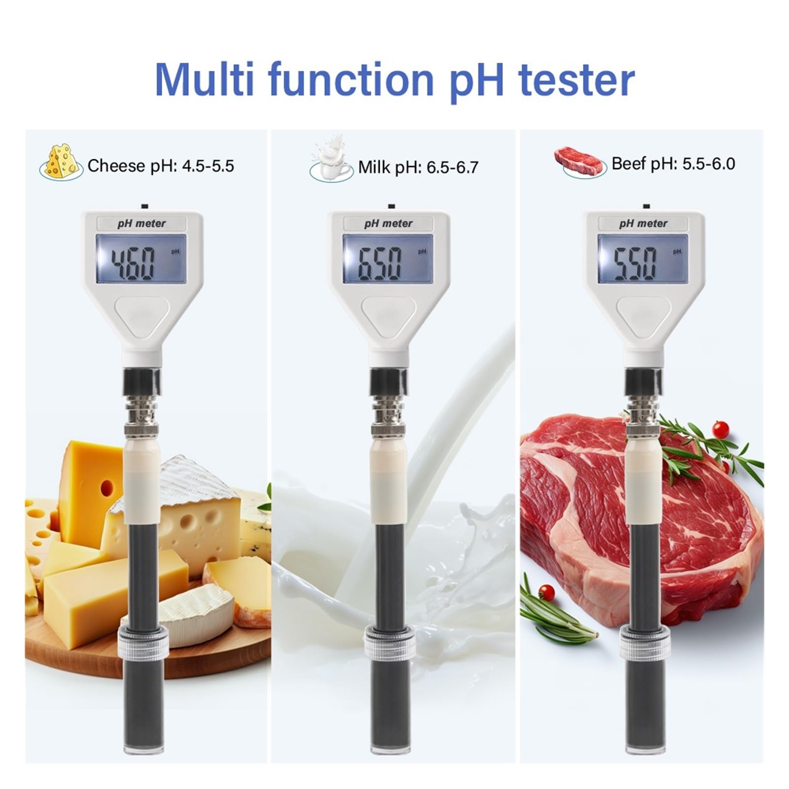 Medidor de humedad del suelo, Medidor digital de pH for alimentos con sonda plana de alta precisión for masa, carne, queso y agua potable. Para jardinería y agricultura