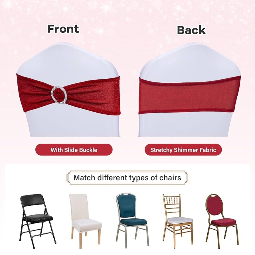 IEventStar Stretch Chair Bows With Buckle Slider Chair Bow Wedding Chairs Decorations (Navy, 10