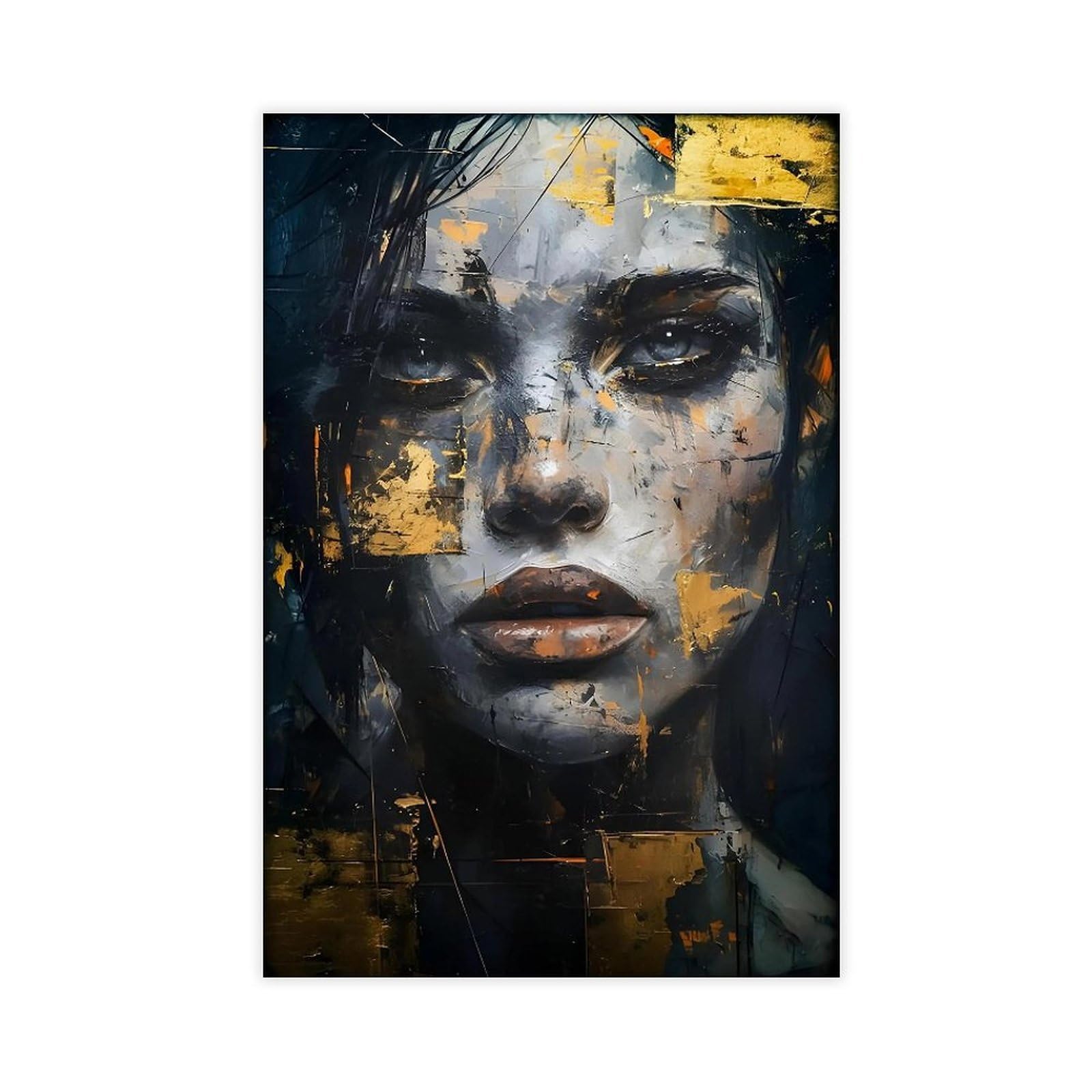 Bareronor Blue Abstract Woman Portrait Canvas Poster Bedroom Decor Landscape Office Room Decor Gift 12" L X 18" W