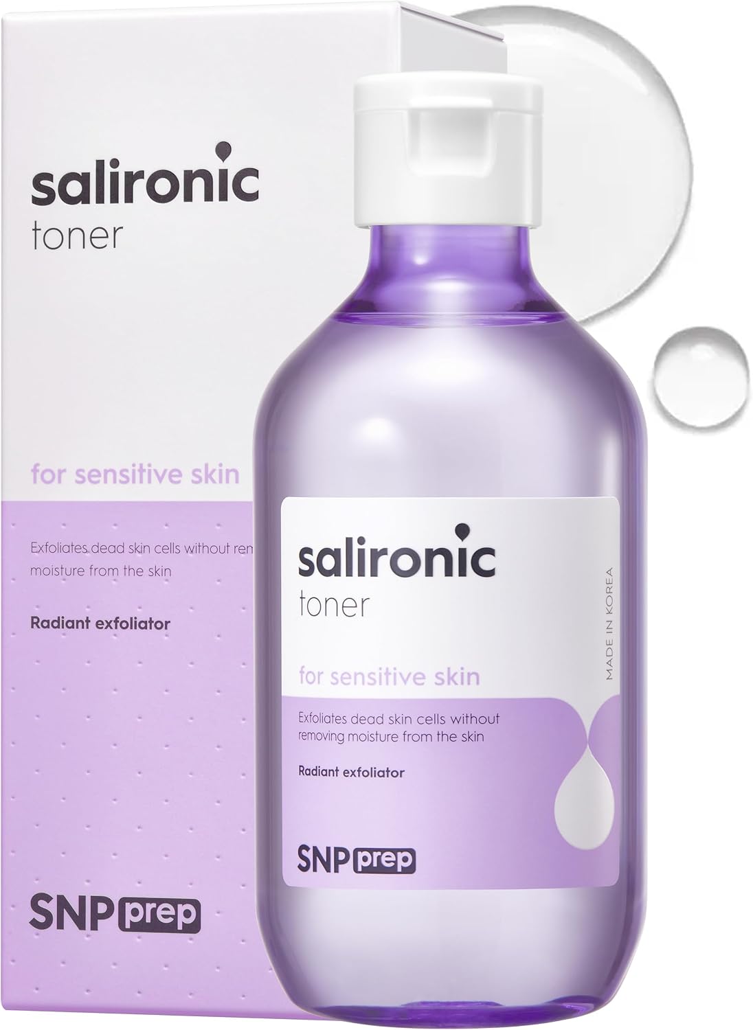 SNP Prep Salironic Toner - Korean Watery Facial Toner with BHA Houttuynia Cordata Chamomile Squalane and Hyaluronic Acid for Sensitive Skin Cooling and Sebum Control 220ml