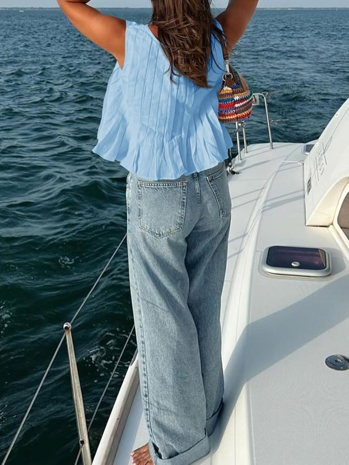 Cicy Bell Womens Bow Front Tie Tank Tops Pleated Babydoll Top Sleeveless Cute Coquette Shirt Summer Outfits - Image 2