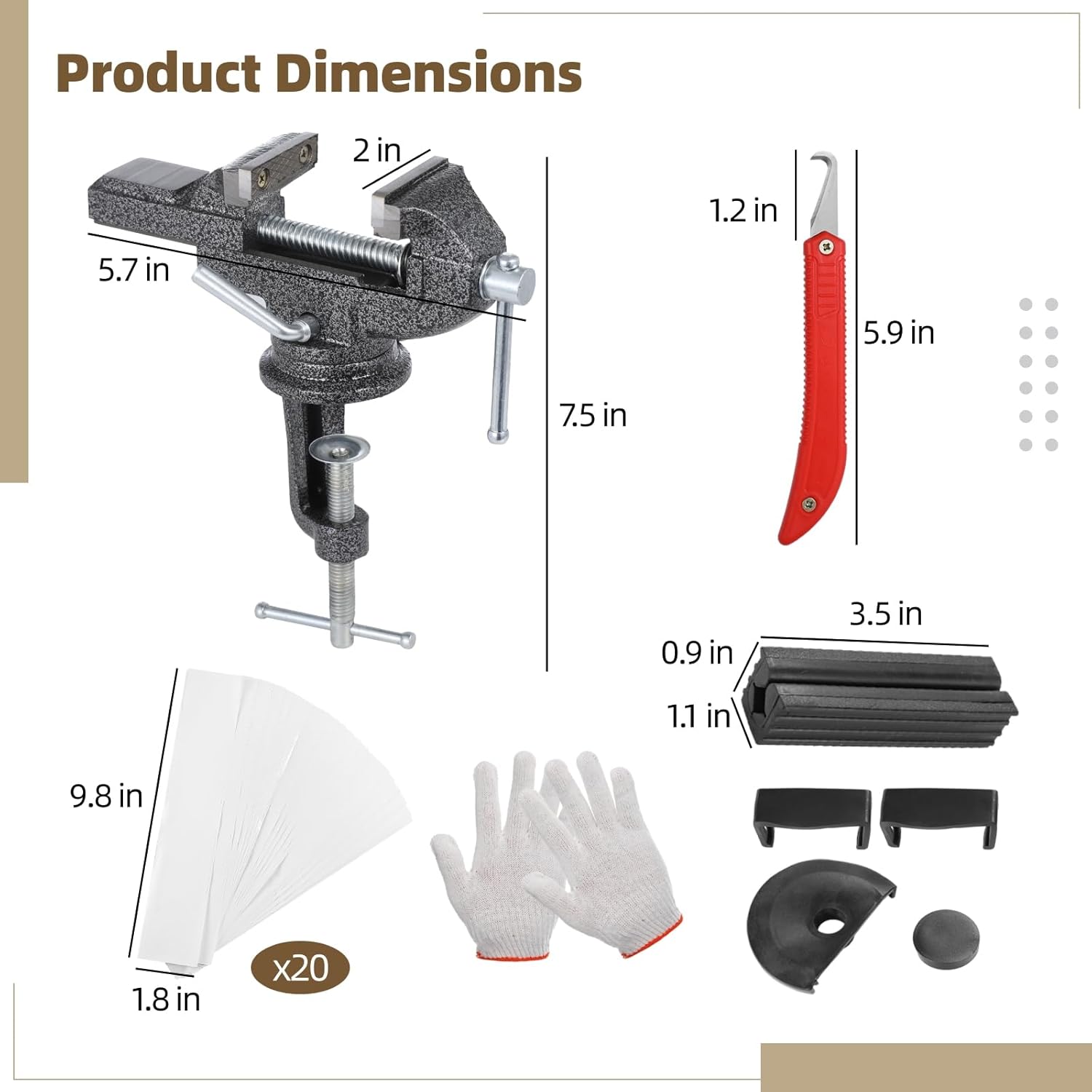 Golf Club Grip Vise Clamp Kit, Adjustable 360° Rotating Shaft Puller with Rubber Sleeve, Hook Cutter & 20 Double-Sided Tapes for Regripping