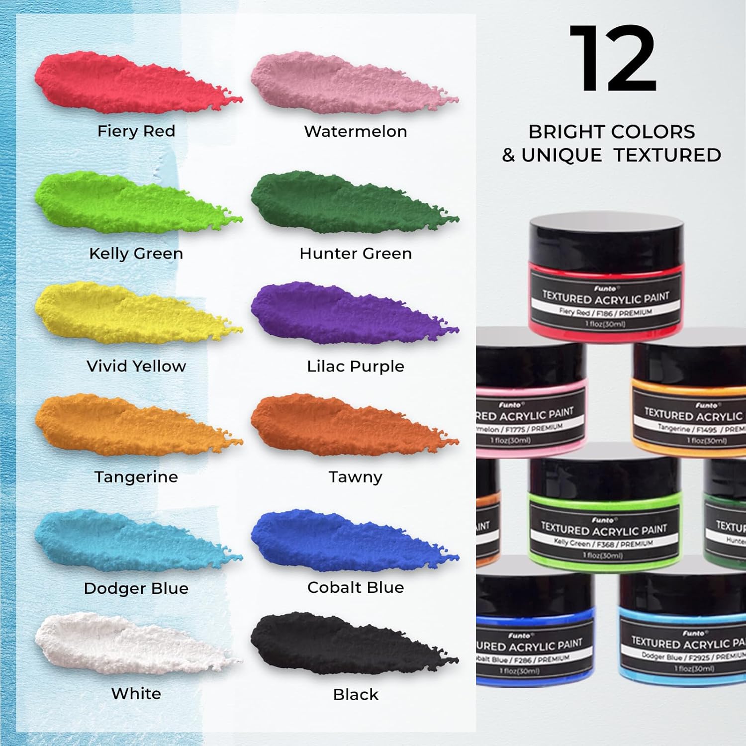 Funto Textured Acrylic Paint Set, 12 Colors, Complete Painting Kit with Tools and Canvases, Professionals Art Craft Painting Supplies Kit, Non-Toxic
