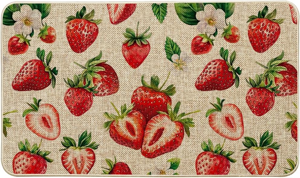 Artoid Mode Strawberry Spring Doormat,Home Decor Door Mat Low-Profile Switch Rug Floor Mat for Indoor Outdoor 17x29 Inch