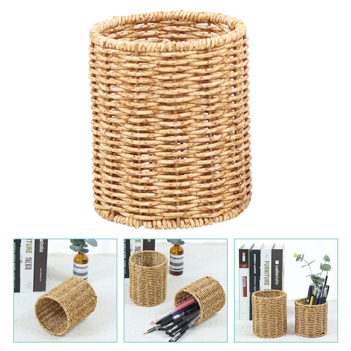 Cabilock 3 Pz Porta Penna Portapenne Da Scrivania Portapenne Multifunzione Organizzatore Del Desktop Utensile Portapenne in Rattan Simulato Matita Ufficio Penna Gel Plastica Simil Rattan