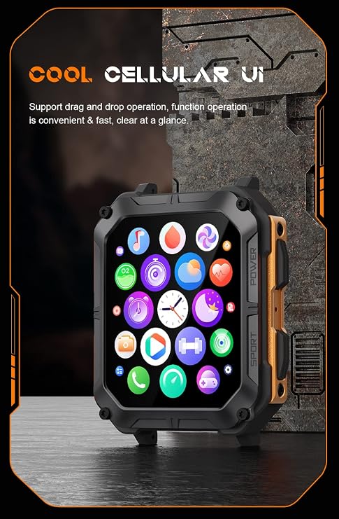 Gravity C20 Pro 1.83 Rugged Smartwatch, IP68 Waterproof, Bluetooth Call, AI Voice, 100+ Sports Modes, Heart Rate & Sleep Monitoring, Shockproof, Fitness Tracker for iOS & Android (Black)