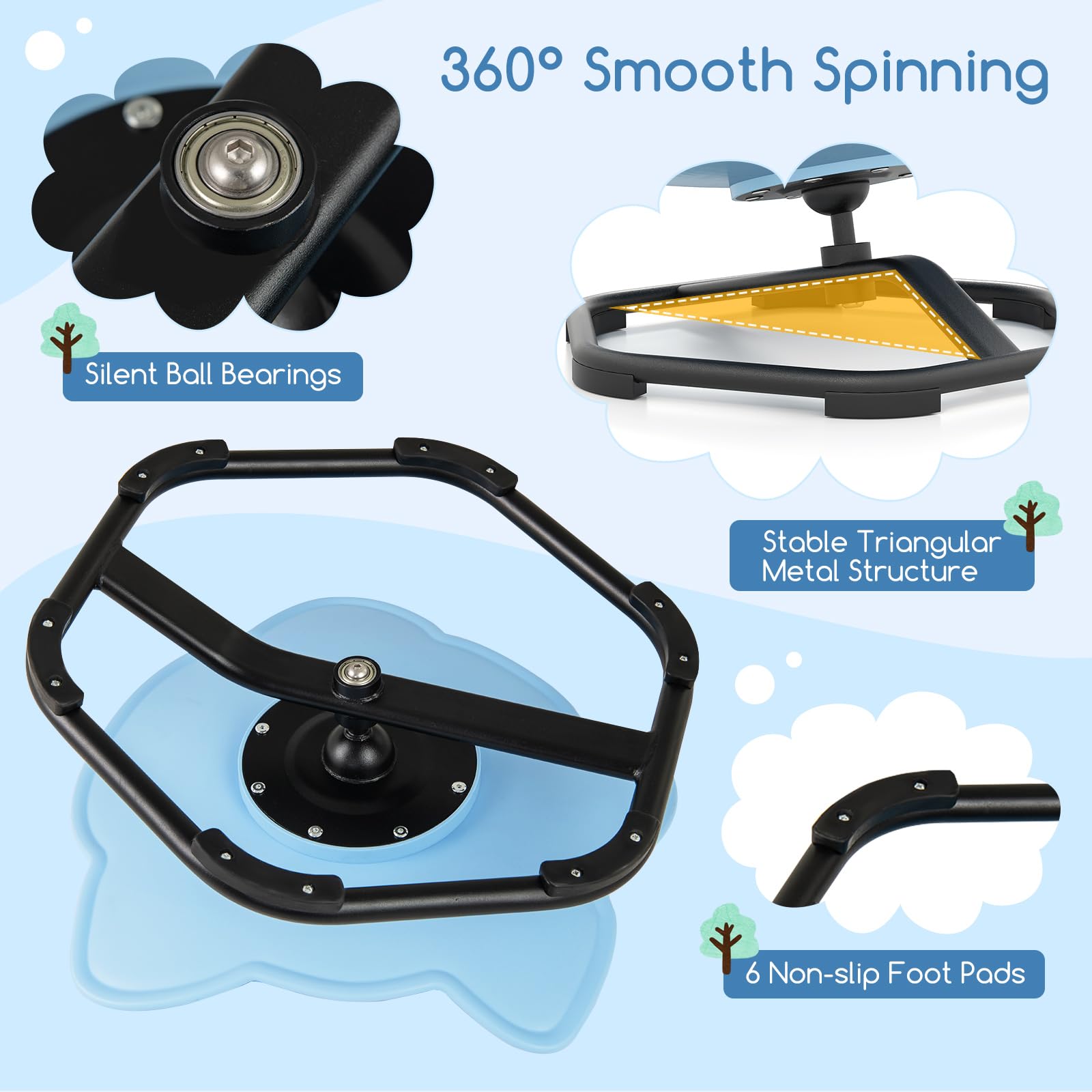 Costzon Sensory Chair, 360° Sit & Swivel Autistic Children Sensory Toy w/Non-Slip Metal Base for Training Body Coordination and Indoor Outdoor Use, Spinning Chair for Autistic Kids (Blue,Elephant)