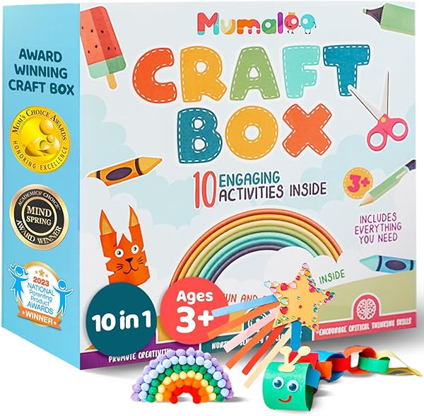 Craft Box for Kids - 10 Creative Arts and Crafts for Kids Ages 4-8, Fun, No Mess Educational Preschool & Homeschool Art Projects, Toddler Crafts Kit Supplies, 3 4 5 6 7 8 Year Old Girls & Boys
