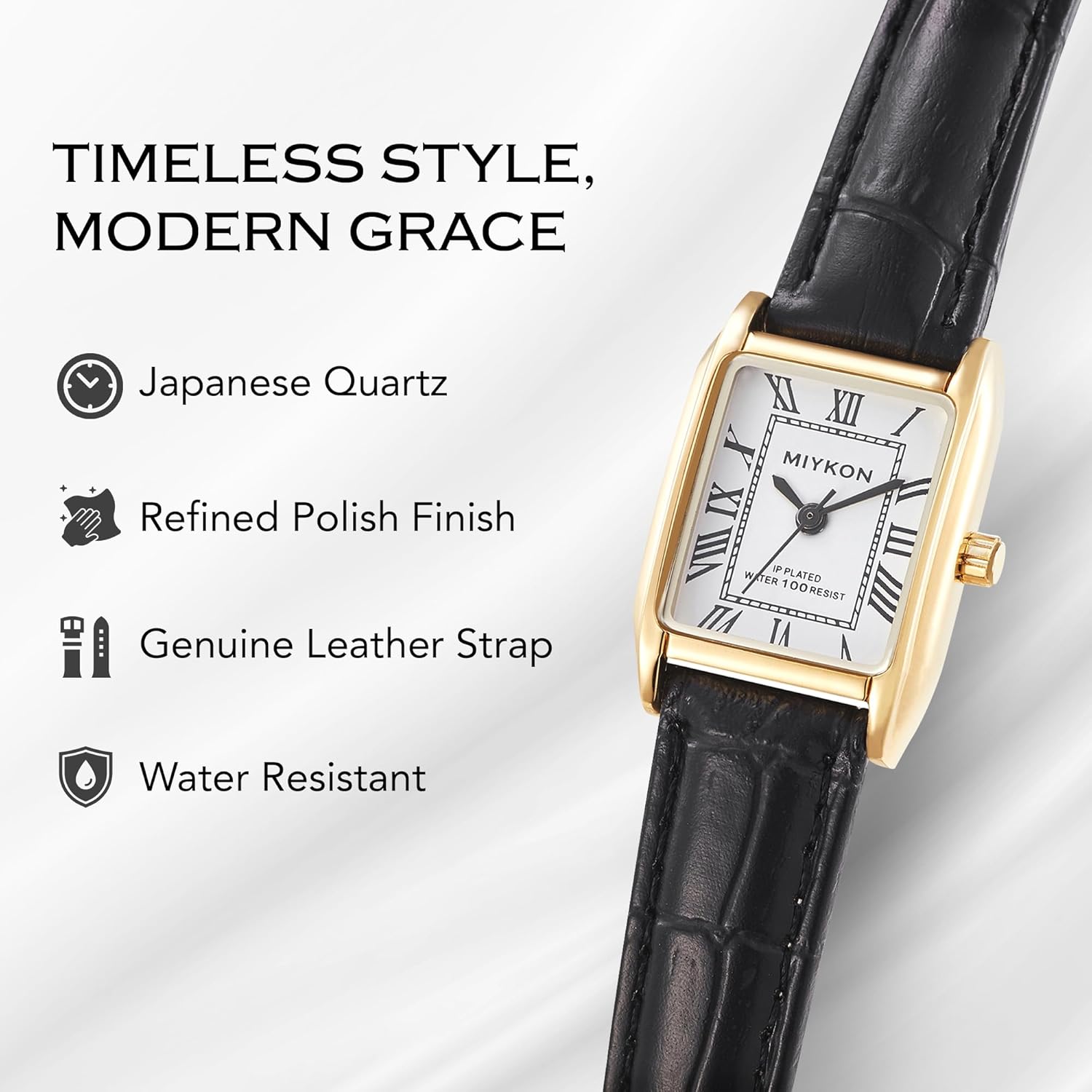 Miykon Dainty Vintage Tank Square Dress Watches for Women – Genuine Leather Band, Second Hand, Japanese Quartz, Water Resistant - Image 9