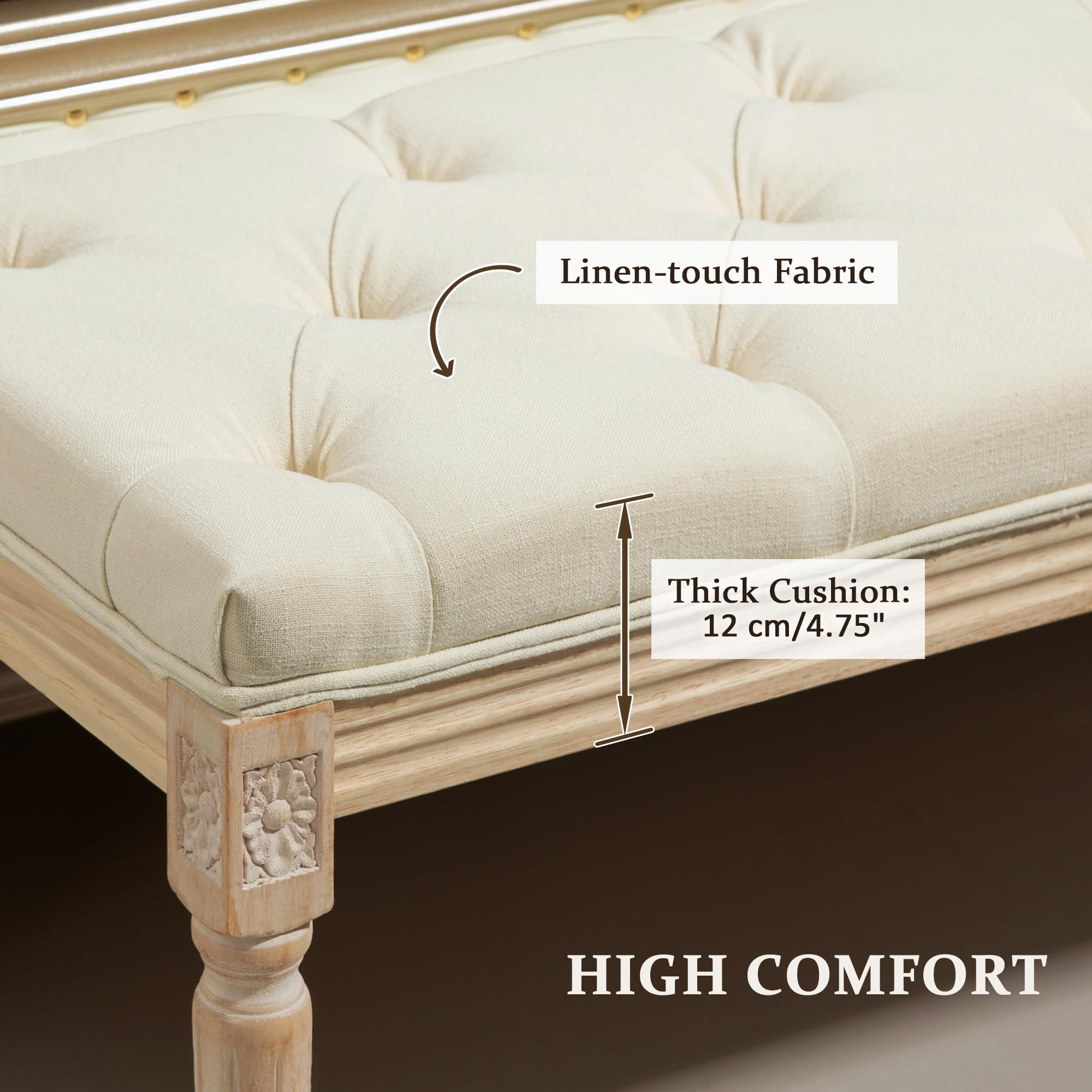 HOMCOM Banc de lit 115 cm, Banc touffeté pour Chambre à Coucher, Couloir, Salon, Blanc crème