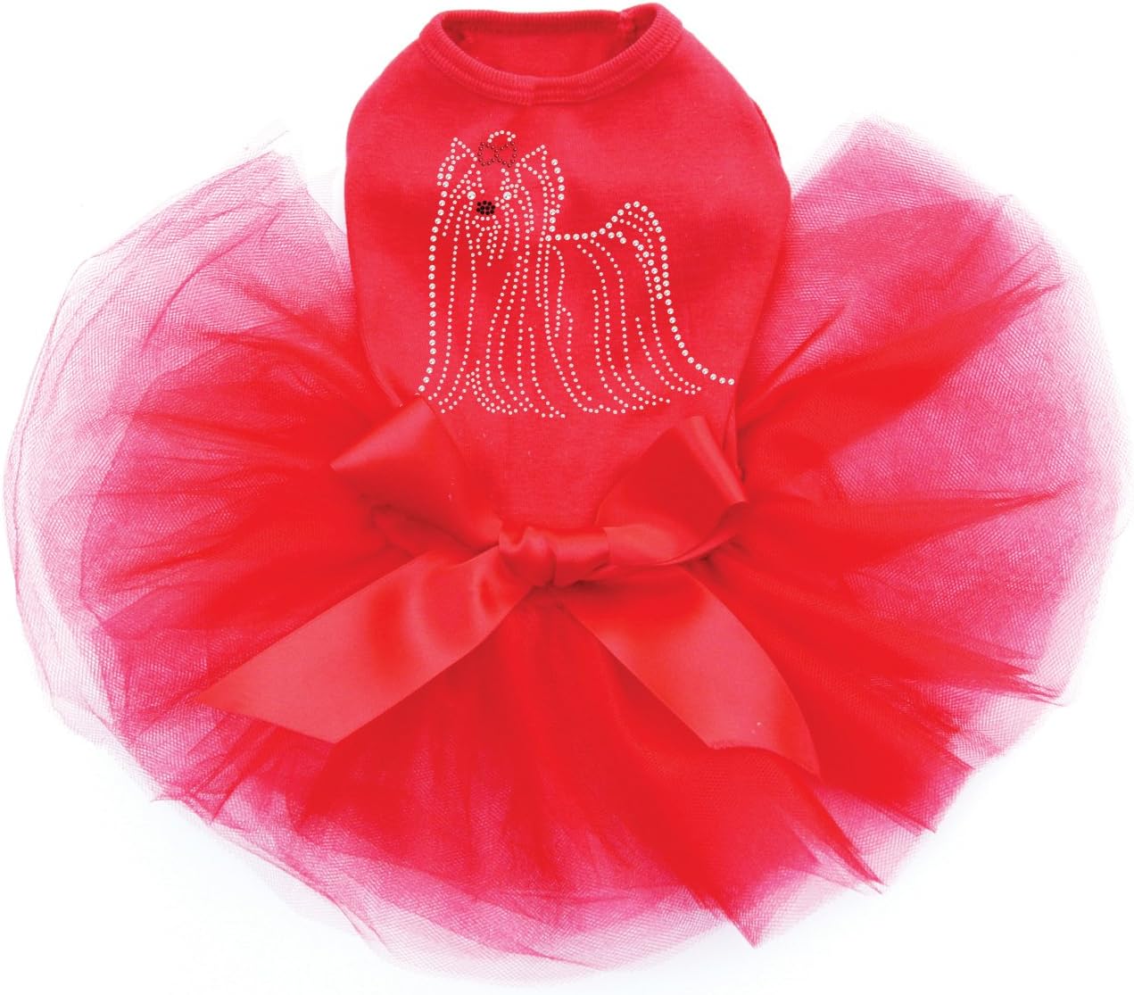 Yorkie Outline Bling Rhinestone Dog Tutu Dress, S Red