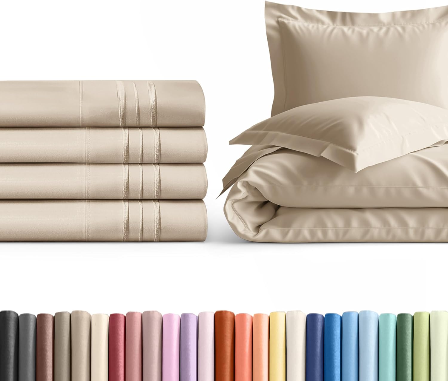 Queen Pillow Cases Set of 4 with Duvet Cover - Hotel Quality Pillowcase Covers - Comfy Luxury Hotel Bedding for Women, Men, Kids & Teens - Machine Washable Protectors - 4 Piece Set - Queen Size Cream