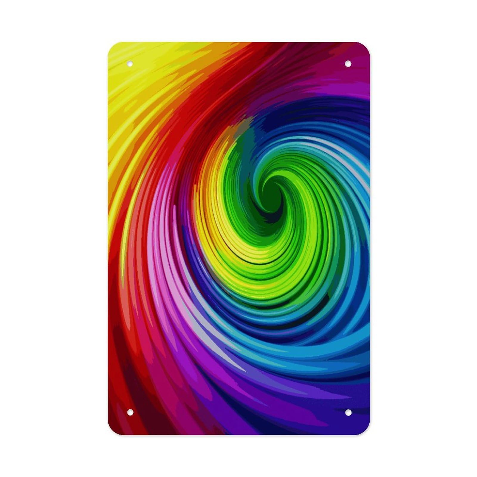 LDGSUPH Rainbow Spiral Wall Art Prints Folded Edge Iron Sheet Painting with Holes for Wall Prints Decorative Picture Metal Signboard Decor Painting for Outdoor Indoor Wall Decor