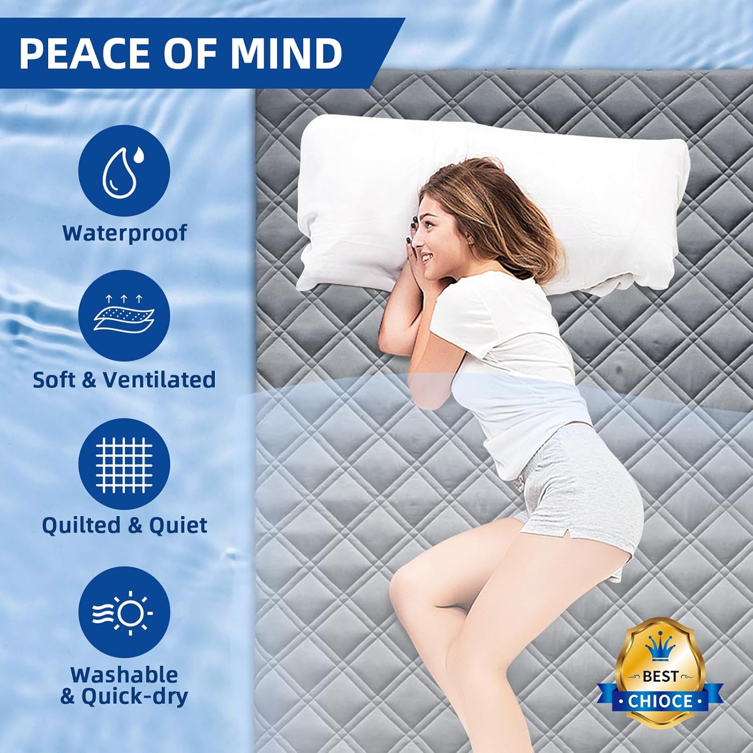 Queen Mattress Protector, Breathable Waterproof Mattress Pad Cover Fitted Deep Pocket 8"-21", Soft Noiseless Mattress Cover Washable Cooling Padded for Home Hotel Bedroom, Gray - Image 8